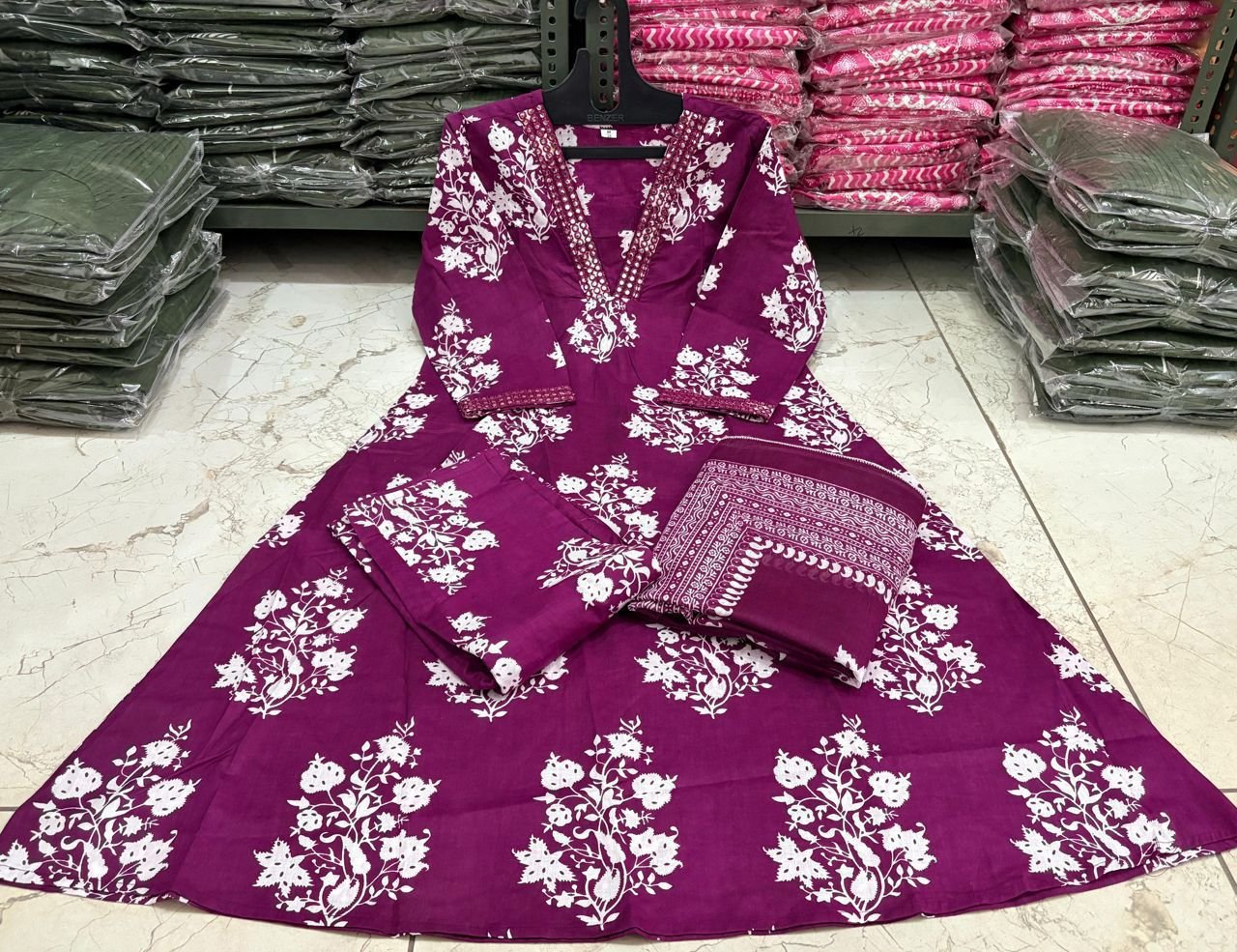 Pure Cotton Embroidered Anarkali Suit Set